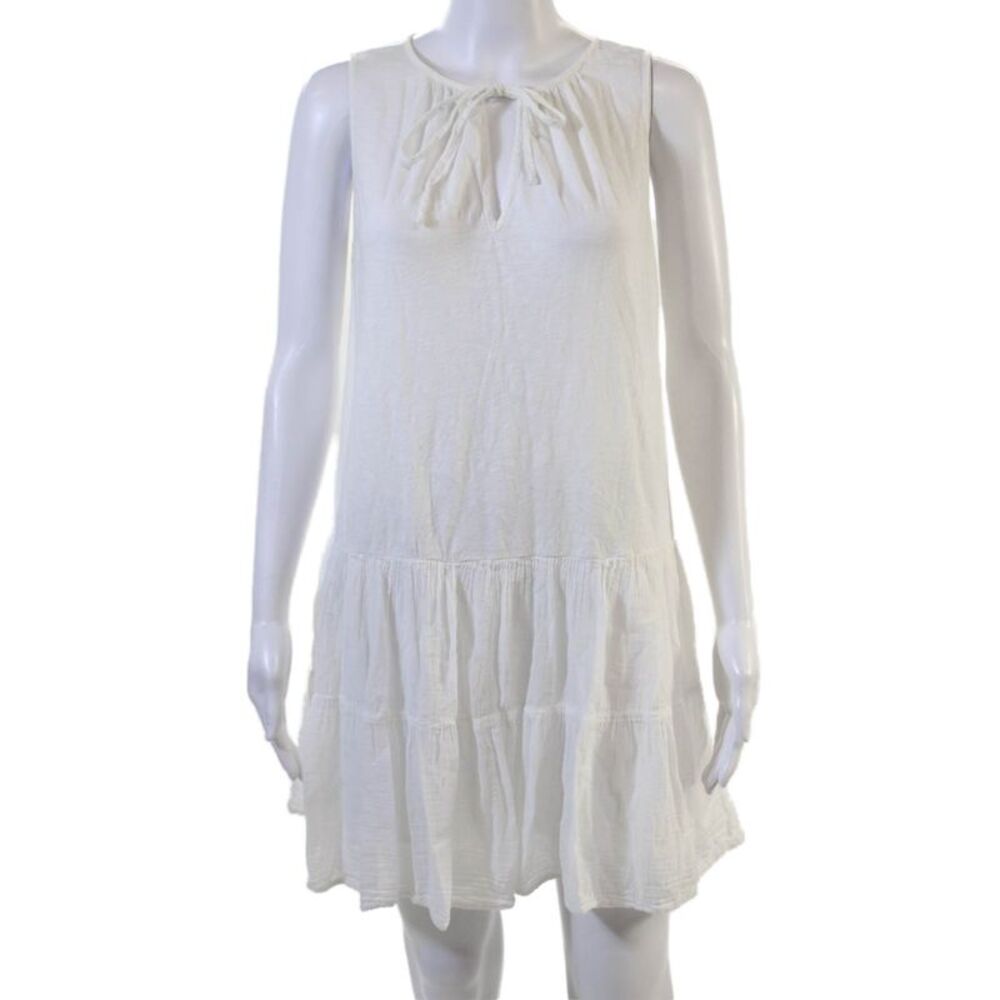 Velvet Womens Shift Tank Dress White Cotton Sleeveless Drawstring Short Size M
